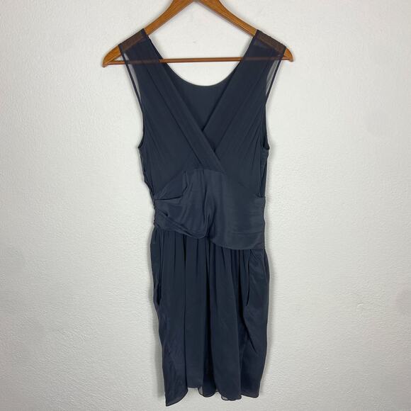 Phillip Lim Silk Dress Size 6 Slate Gray Sleeveless Ruched Cocktail Minimalist - Picture 8 of 13